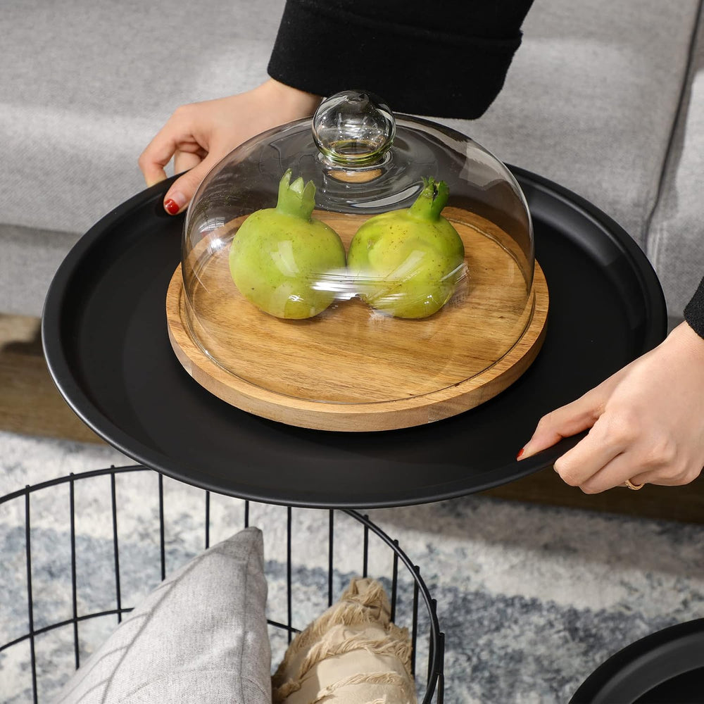 HOMCOM Nesting Coffee Tables Round Wire Basket Table Set of 2 Black | Removab...