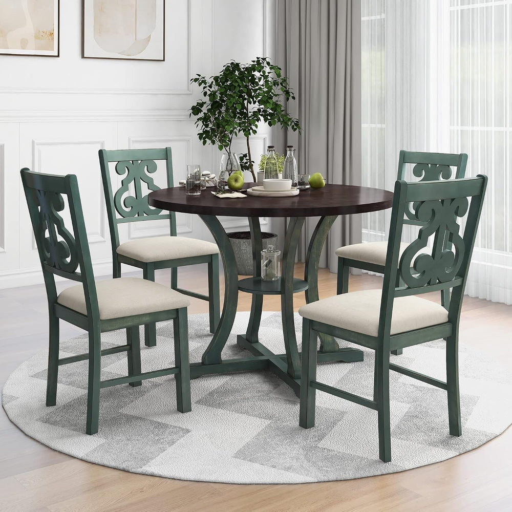 Merax 5 Piece Round Dining Table Set 4 Retro Chairs with Special-Shaped Table...