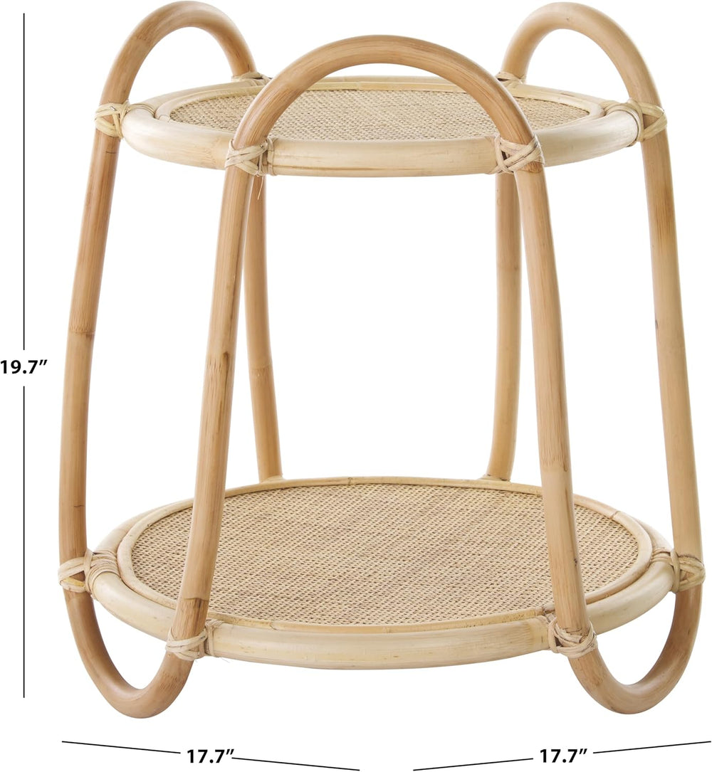 SAFAVIEH Home Collection Althea Boho Tropical Natural Rattan 2-Tier Accent Ta...