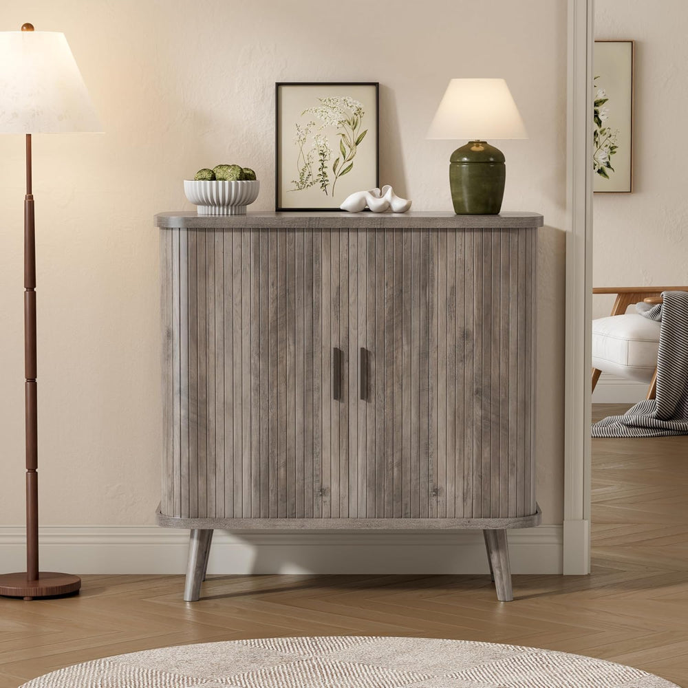 BORNOON Buffet Cabinet with Storage, Curved-Edge Fluted Storage Cabinet Sideb...