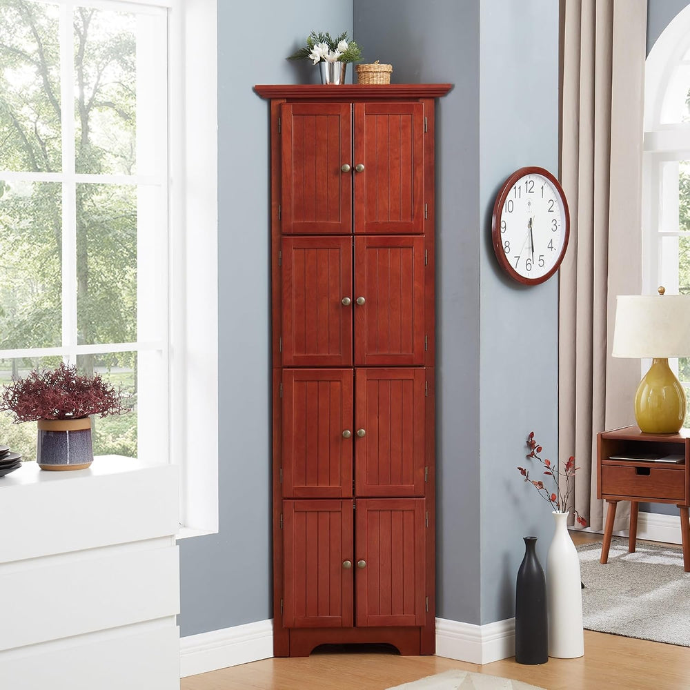 Mid-Century 4-Tier Pantry Storage Cabinet, Corner Cabinet and Adjustable Shel...