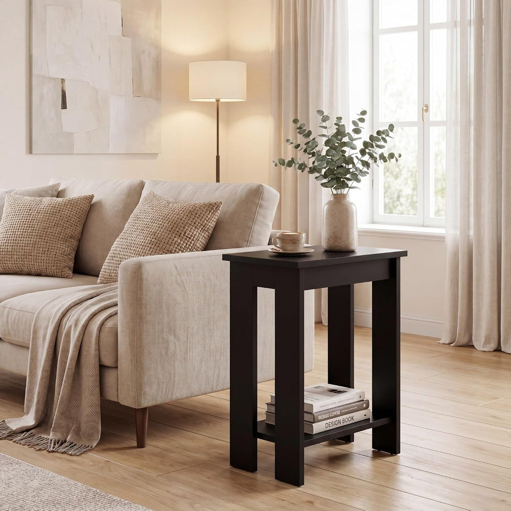 Tangkula 2-Tier Wooden Narrow End Table, Open Storage Side Nightstand, Retro ...