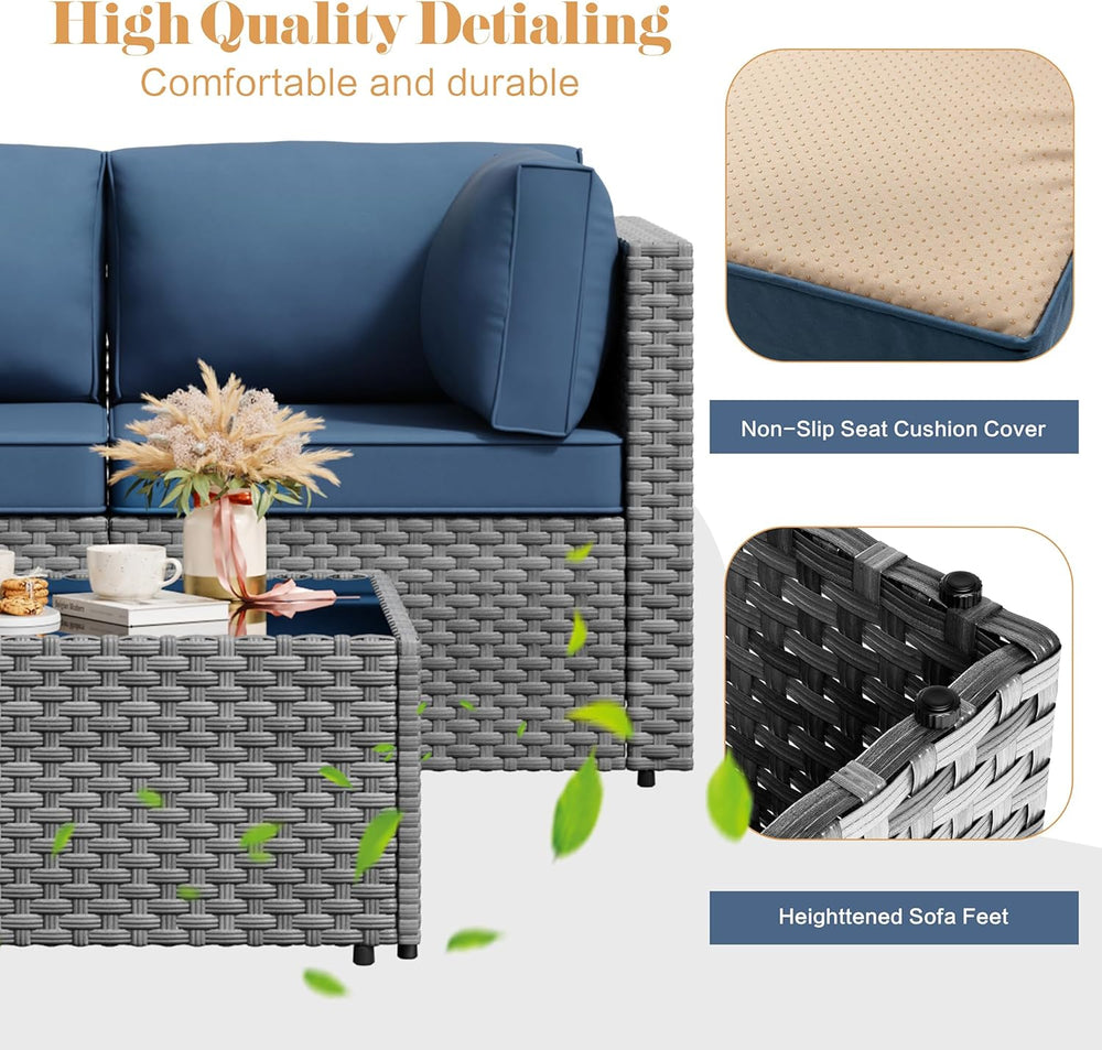 Vongrasig 5 Pieces Outdoor Sectional Furniture, All-Weather Rattan Patio Furn...