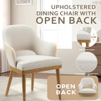 Wooden Dining Chairs Set of 6, Modern Fabric Upholstered Dining Room Chair, Kitchen Side Chairs, Farmhouse Dinner Chair with Open Back for Kitchen, Beige
