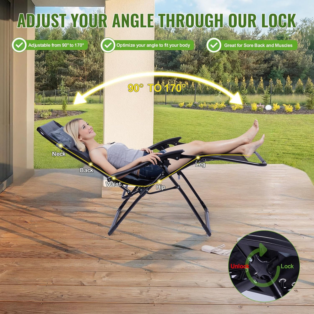 Backyard Expressions Deluxe XL Padded Recliner Zero Gravity Chair – Ergonomic...