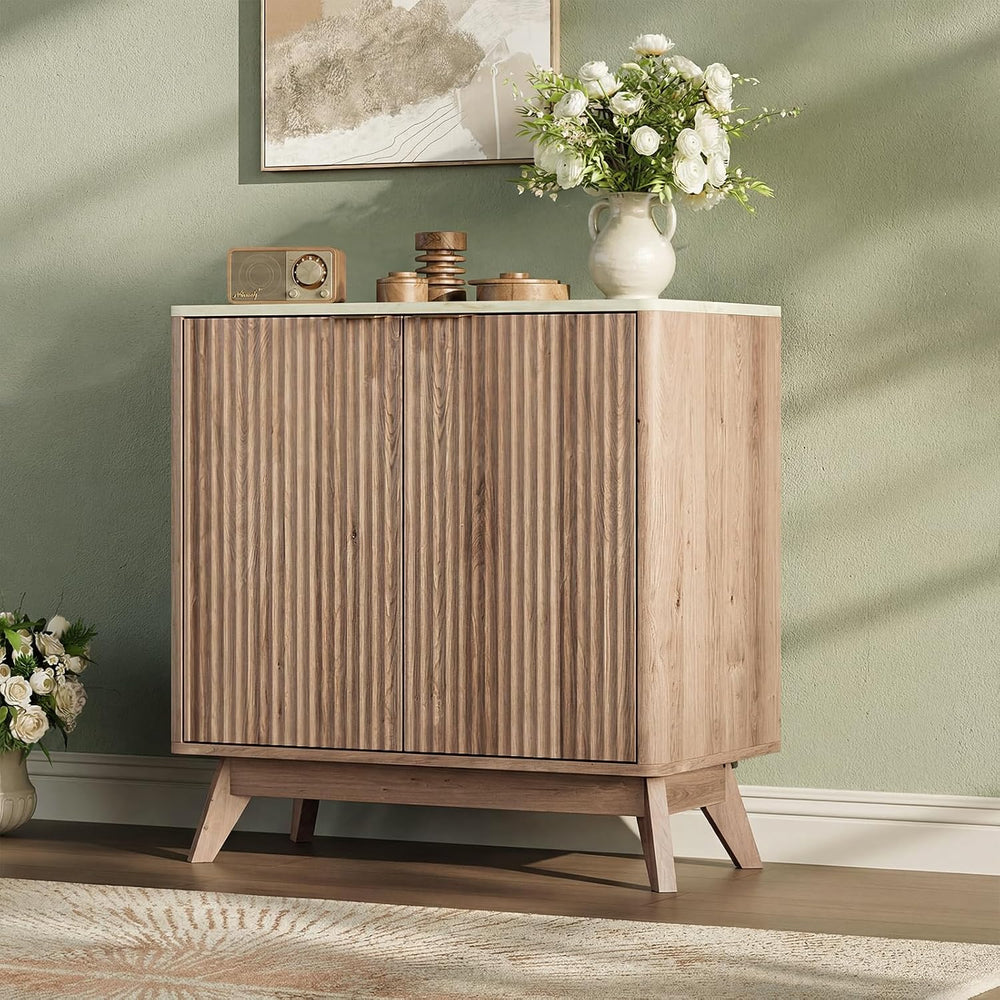 29'' Sideboard Buffet Cabinet with Storage, Fluted Cabinet with Round...