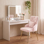 Velvet Vanity Chairs with Back, Upholstered Makeup Chair No Wheels with Metal Legs & Lumbar Pillow for Living Room/Makeup Room/Bedroom/Home Office/Kitchen