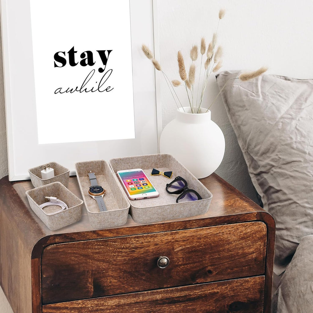 Welaxy 8-piece Nordic Beige desk drawer organizer tray office suppliers pens decluttering aesthetic wabi-sabi Scandinavian-chic storage bin hygge sleek minimalist gift solutions (Oatmeal)