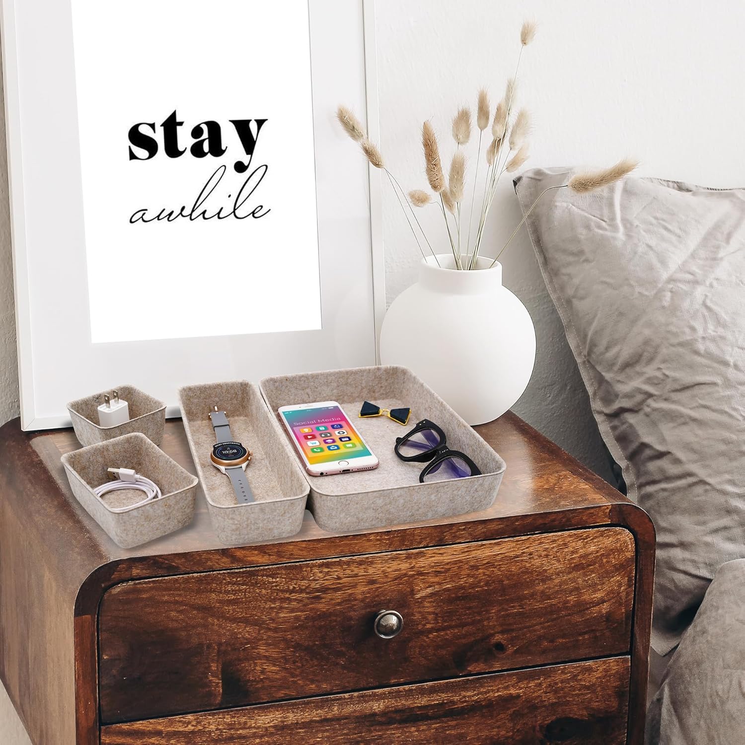 Welaxy 8-piece Nordic Beige desk drawer organizer tray office suppliers pens decluttering aesthetic wabi-sabi Scandinavian-chic storage bin hygge sleek minimalist gift solutions (Oatmeal)