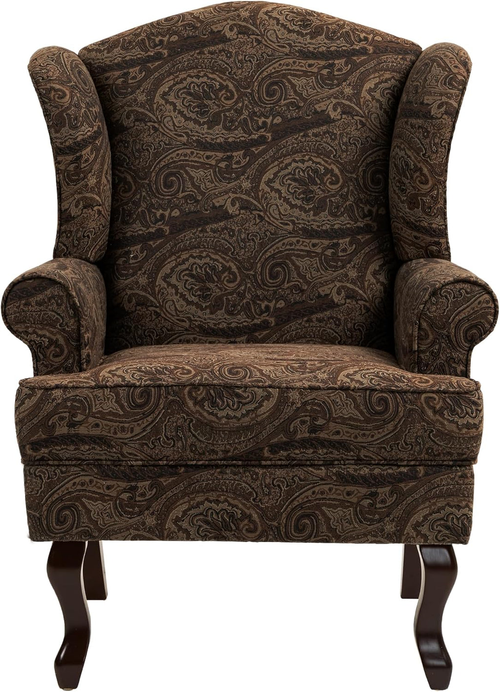 High Back Floral Accent Chairs Set of 2, Fabric Upholstered Armchair Retro Arm Club Chair for Living Room, Comfy Single Sofa Bedroom Reading Seat with Solid Wood Legs - Brown Cranberry