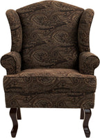 High Back Floral Accent Chairs Set of 2, Fabric Upholstered Armchair Retro Arm Club Chair for Living Room, Comfy Single Sofa Bedroom Reading Seat with Solid Wood Legs - Brown Cranberry