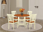 East West Furniture SUAV5-BMK-W 5 Piece Dining Room Furniture Set Includes a Round Dining Table with Dropleaf & Shelves and 4 Wood Seat Chairs, 42x42 Inch, Buttermilk & Cherry