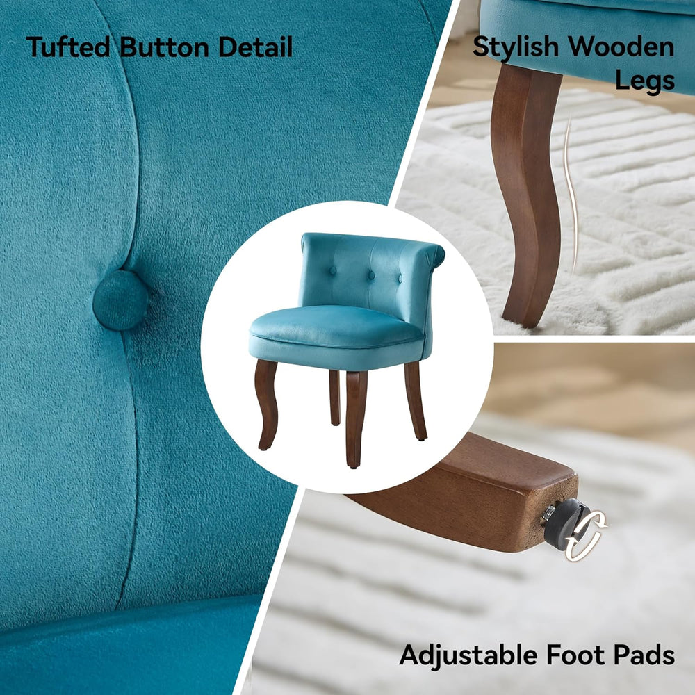 WUTUTUEE Velvet Vanity Chair with Back, Tufted Upholstered Vanity Stool with ...