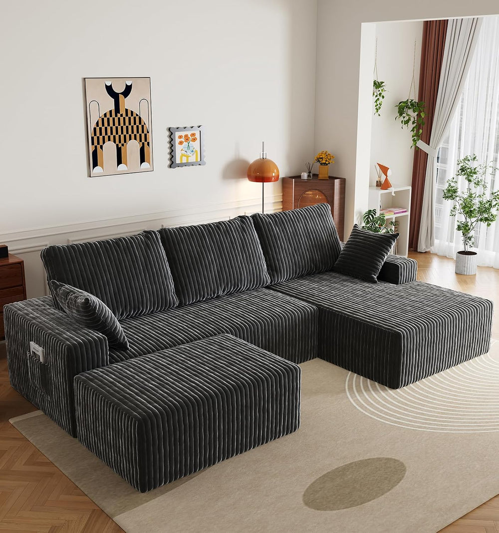 108" U-Shape Modular Sectional Cloud Couch with Ottoman, Deep Seat Couch...