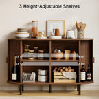 Buffet Sideboard Cabinet with Storage, 48" Fluted Cabinet with Sliding Door & Adjustable Shelf, Modern Accent Coffee Bar Console Table for Kitchen, Entryway, Walnut