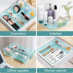 WOWBOX 25 PCS Plastic Drawer Organizer Set, 4 Sizes Desk Drawer Divider Organizers and Storage Bins for Makeup, Jewelry, Gadgets for Kitchen, Bedroom, Bathroom, Office, Sea Blue
