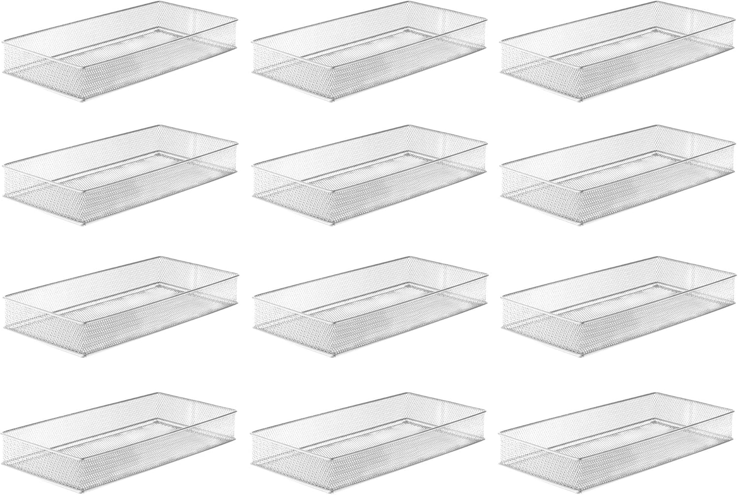 YBM HOME Silver Mesh Drawer Cabinet and or Shelf Organizer Bins, School Supply Holder Office Desktop Organizer Basket (12, 6x12x2 Inch)