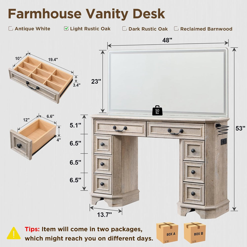 T4TREAM 48" Farmhouse Vanity Desk with Mirror and Lights,Makeup Vanity |...