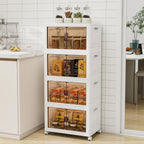 Storage Bins with 2 Lids and Wheels, Collapsible Bathroom Storage Cabinet with Clear Doors, Plastic Stackable Closet Organizers and Storage Containers White 270 QT