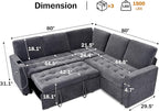 Vipbear 5 Seat L Shaped Modular Sectional Sleeper Sofa Bed with Pull Out Bed/Reclining Backrest/USB Ports/Storage Seat, Sectional Sleeper Couch, Tool-Free Assembly, Chenille Dark Grey