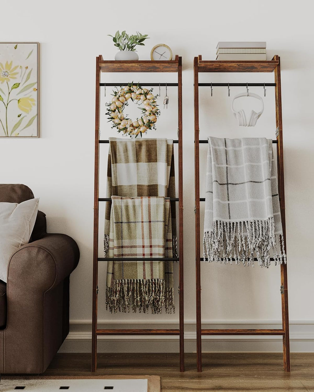 Hzuaneri Blanket Ladder Shelf, Decorative Quilt Rack, 6-Tier Farmhouse Ladder...