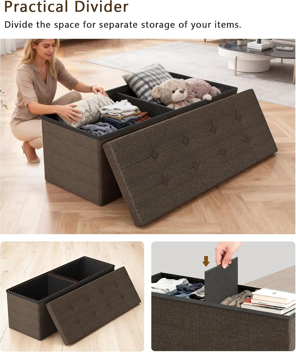 GLAXYFUR 43 Inches Folding Storage Ottoman Bench, Storage Chest, Brown | Otto...