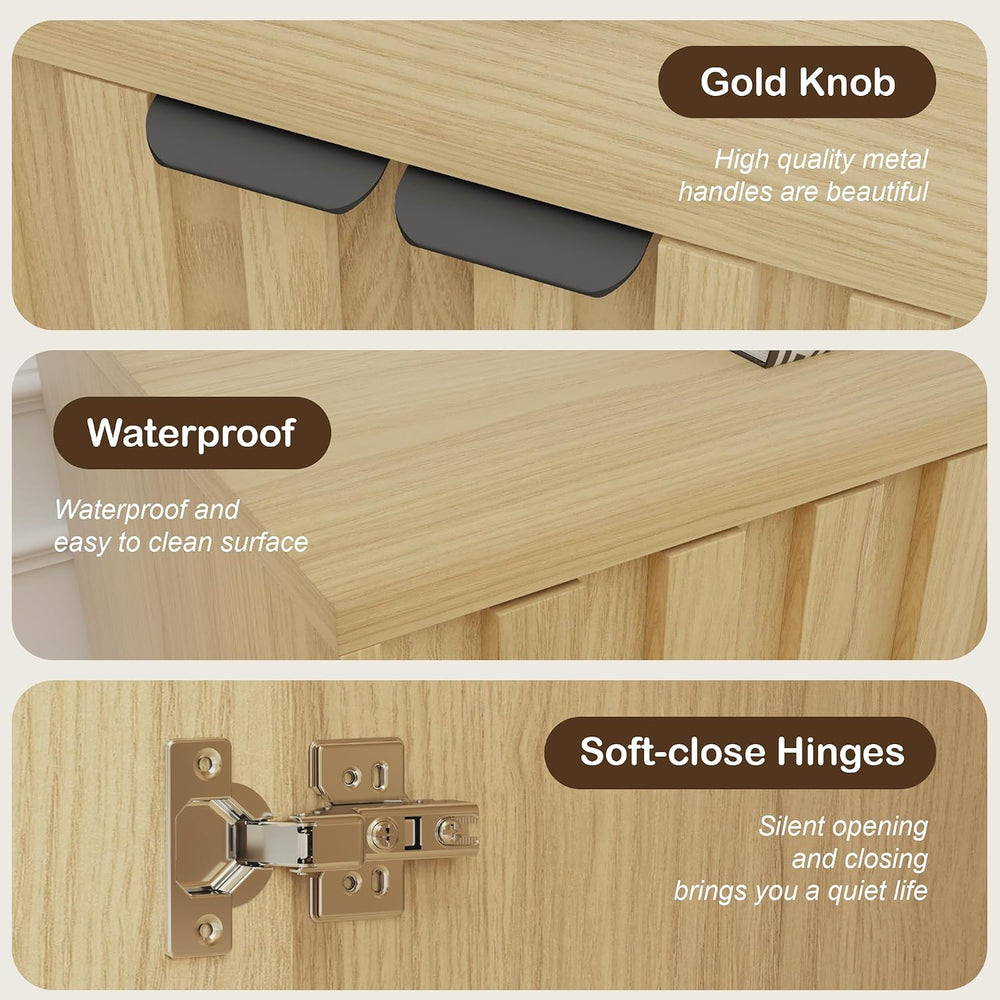 Otterease Fluted Buffet Cabinet with Storage, Wooden Sideboard with Doors &am...