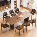 Dining Chairs Set of 8, Mid Century Modern Dining Room Kitchen Chairs, Upholstered PU Leather Vertical Stripe Chairs for Vanity with Walnut Bentwood and Metal Legs, Brown