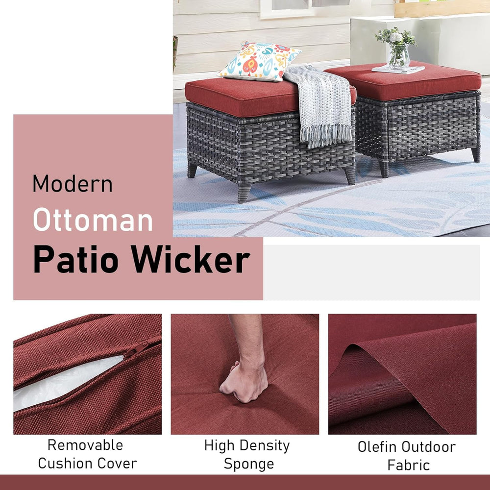 Outdoor Ottoman Set of 2 - PE Wicker Rattan Ottoman Patio Footstool for Deck ...