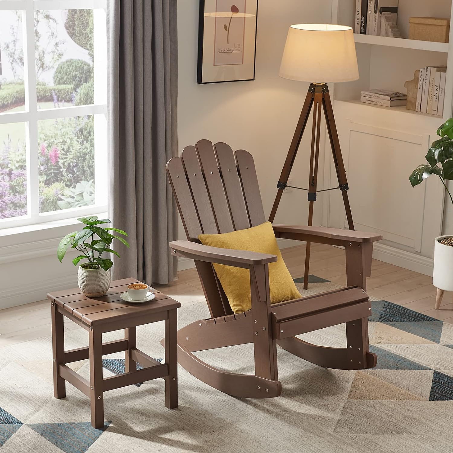 Adirondack Rocking Chair Set of 2, Brown | Eco-Friendly Wood-Style Outdoor Patio Rocker - Heavy Duty 350 lbs Capacity, All-Weather Recycled Plastic, Easy Assembly