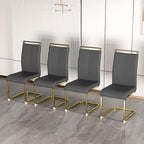 AZmac Modern Leather Dining Chairs Set of 8,Armless Kitchen Chairs,Dining Room Chairs with Upholstered Padded Seat and Sturdy Gold Legs for Dining Room,Kitchen (Set of 8, Dark Grey-Gold Leg)
