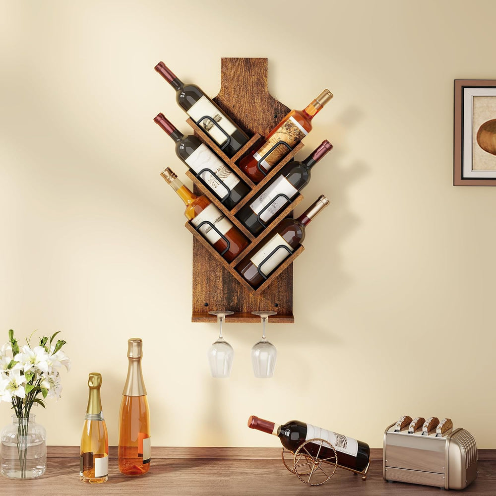 FAVOOSTY Wine Rack Wall Mounted for 6 Wine Bottles, Wall Racks for Wine Bottl...