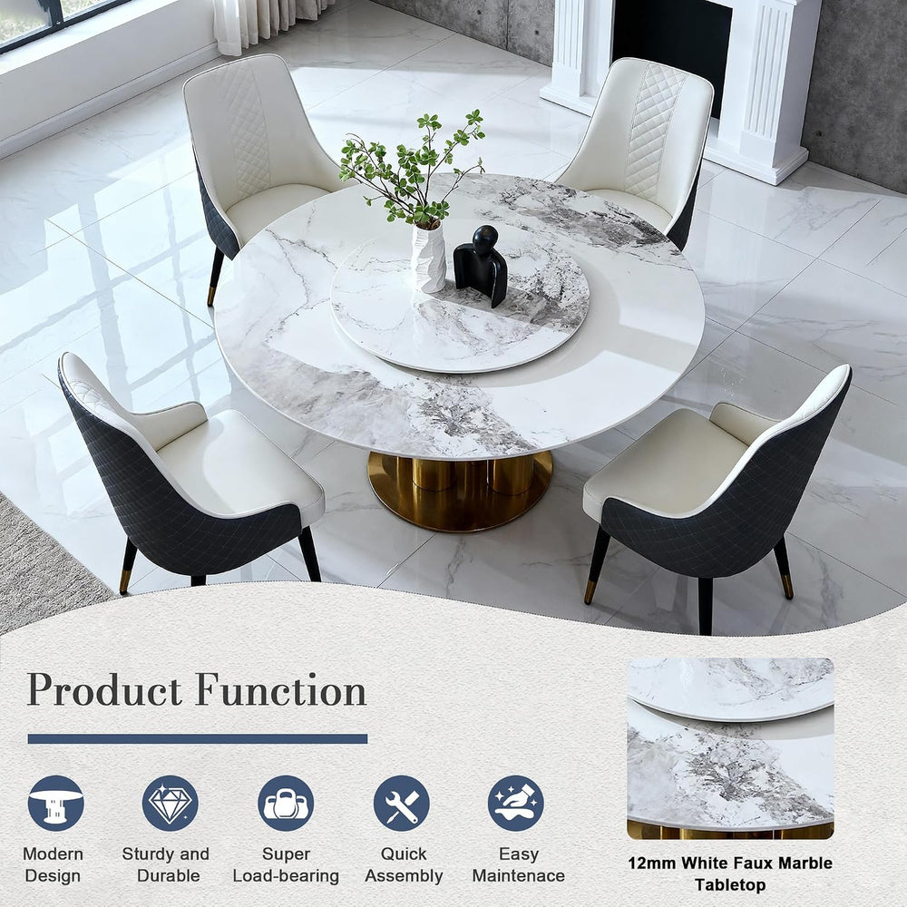 59" D Round Dining Table with 31.5" Detachable Lazy Susan, Modern S...