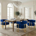 STHOUYN Modern Blue Velvet Dining Chairs Set of 4 with Gold Metal Legs, Mid Century Barrel Kitchen Chairs Set, Upholstered Accent Armchairs Dining Room Set, Living Room, Apartment (Blue, 4pcs)