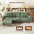 Vesgantti 97" L-Shape Modular Sofa, 3-Seat Corduroy Couch with Movable Ottoman, Sectional Sofa for Living Room, Green