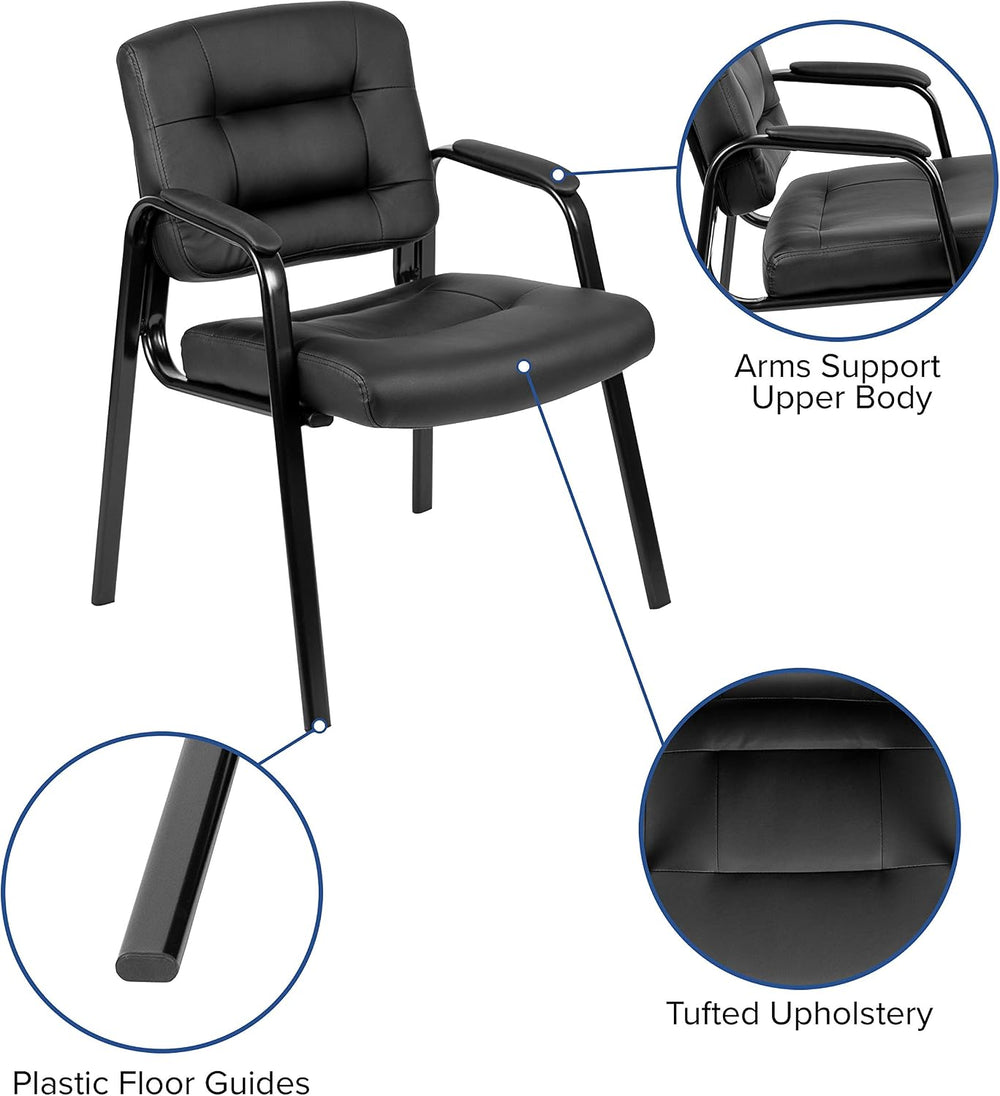 Flash Fundamentals Black LeatherSoft Executive Reception Chair with Black Met...