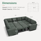 HONBAY Modular Sectional Pull Out Couch Bed, Corduroy Sleeper Sofa with Storage Seats, Oversized U Shaped Sectional Couches for Living Room, Green
