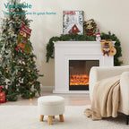 Small Ottoman with Storage, Small Storage Ottoman Round, Sherpa Foot Stool with Legs, Ottomans and Footstools for Living Room and Entryway (White)