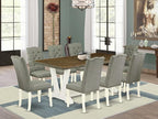 East West Furniture V077EL207-9 9 Piece Kitchen Table & Chairs Set Includes a Rectangle Dining Room Table with V-Legs and 8 Gray Linen Fabric Parson Dining Chairs, 40x72 Inch, Multi-Color