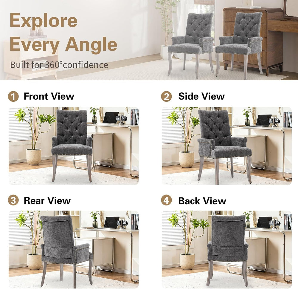 cinkehome Upholstered Dining Chairs, Dining Room Kitchen Chair with Armrest a...