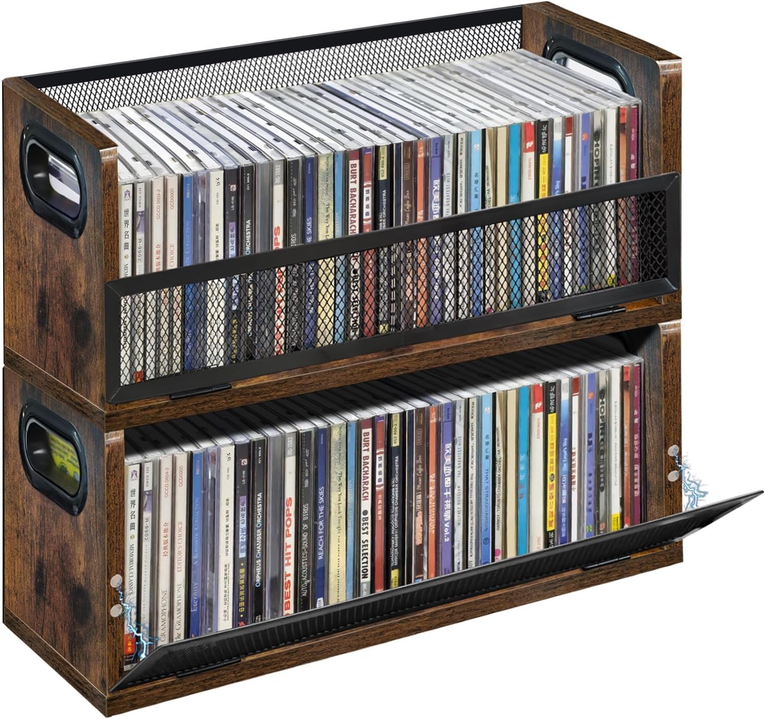 CD Storage Rack with Magnetic Door 2 Pack - Holds 76 Full Case CDs, Multi-Tier Desktop & Closet Display Stand for Video Games, Papers, Cards