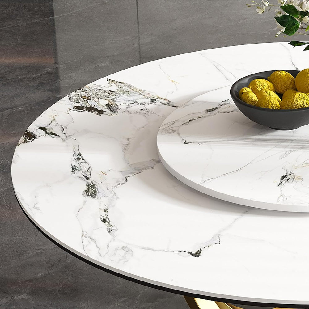 Modern Marble Dining Table, 59" Round Sintered Stone Table for Dining Ro...