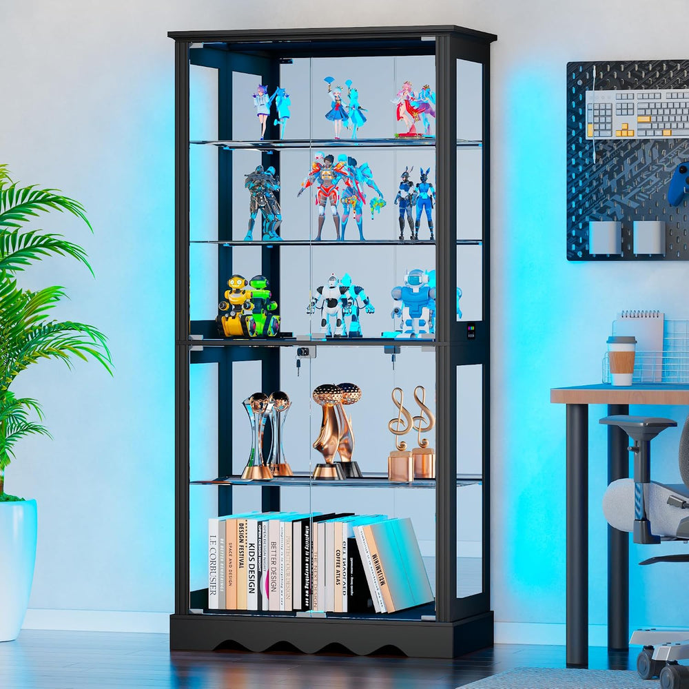 Dystler Display Cabinet with Glass Doors, RGB Lights for Collectibles