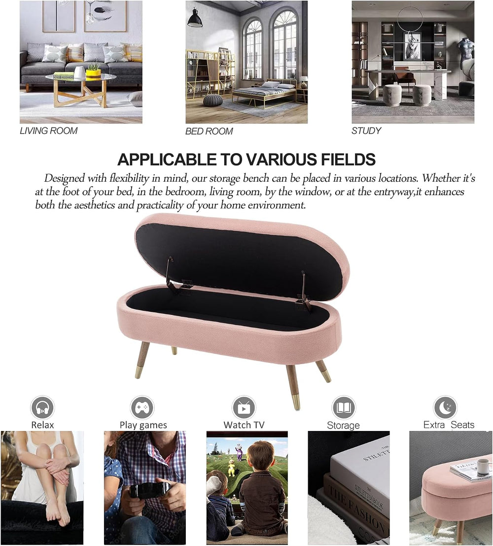 IAFIKE Oval Storage Bench 43.5" Ottoman Bench Upholstered Boucle Fabric ...