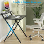 GreenForest No Assembly Folding Desk, 2-Tier Compact Computer Desk with Shelf, Space Saving Foldable Table for Home Office, Dorm or Apartment, Portable Collapsible Sturdy Laptop Desk, Black