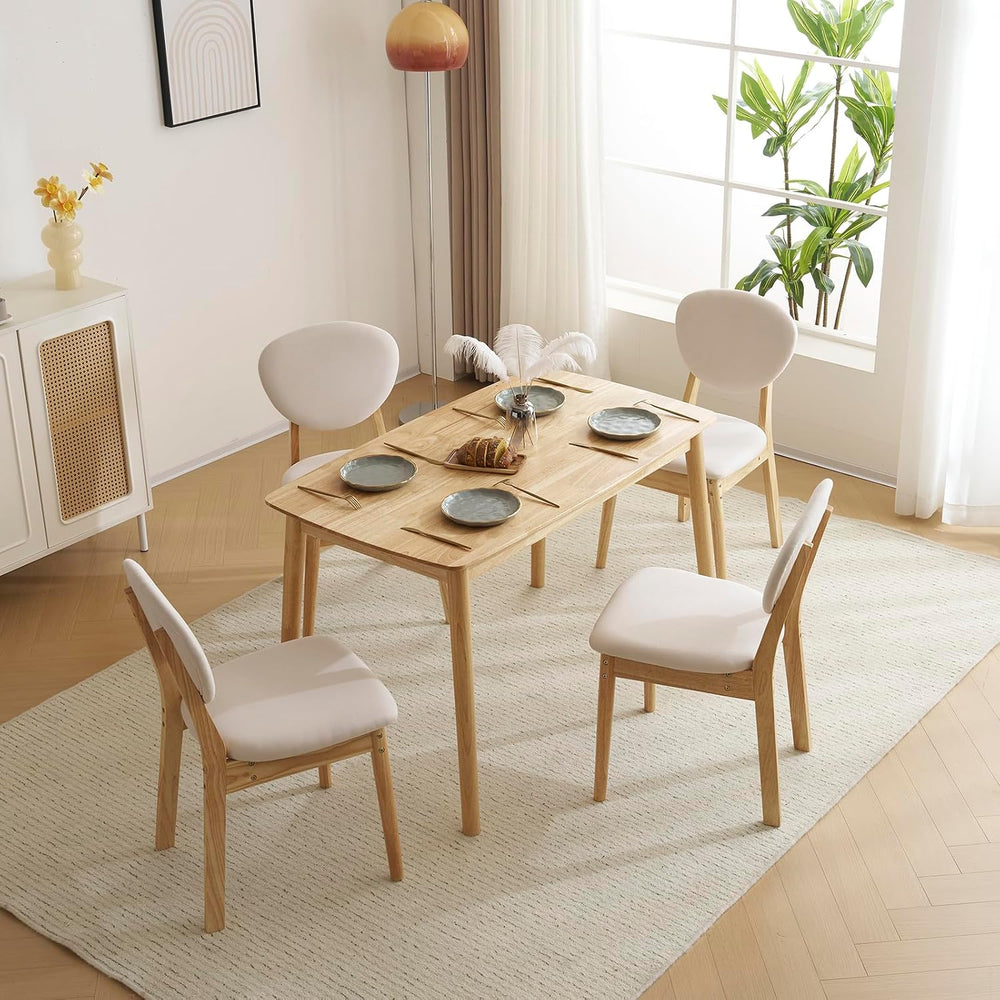 Karl home 5-Piece Dining Table Set for 4, Solid Wood Frame, Nature | Mid-cent...