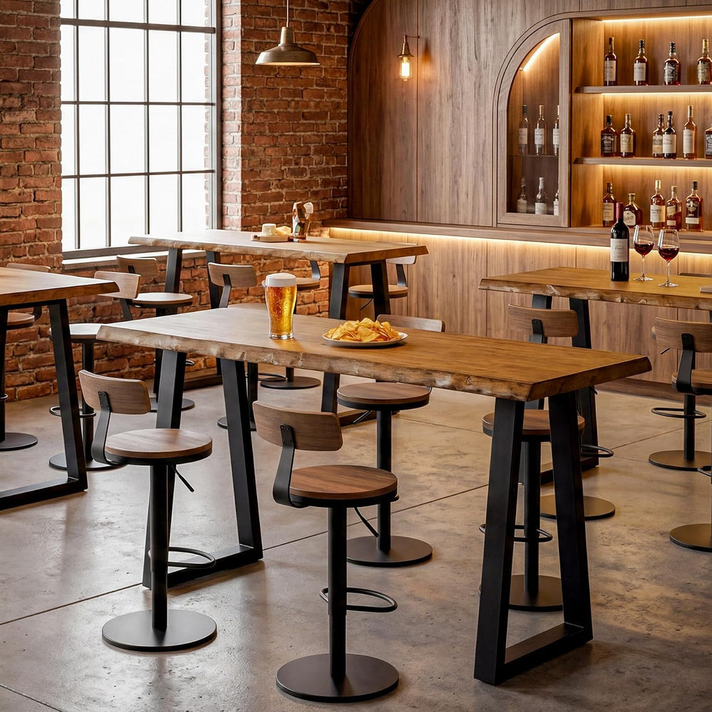 63” Solid Wood Bar Table, Commercial Grade Counter Height Table with Metal Le...