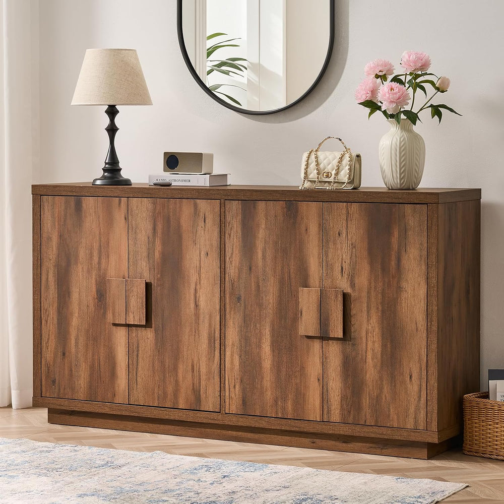 63" Sideboard Buffet Cabinet, Wooden Kitchen Coffee Bar, Brown