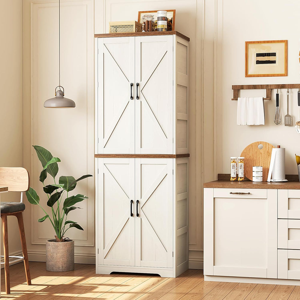 Yusong 72'' Farmhouse Kitchen Pantry Cabinet,Storage Cabinet with 4 D...