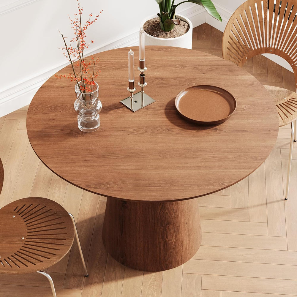 43" Round Dining Table for 4,Modern Natural Wood Dining Table with Cone ...